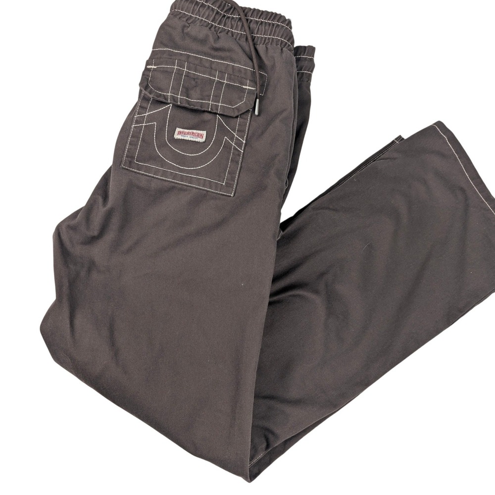 True Religion Vinny Ultra Baggy Cargo Pants Brown Contrast Stitch Size 28 Unisex - Picture 1 of 15